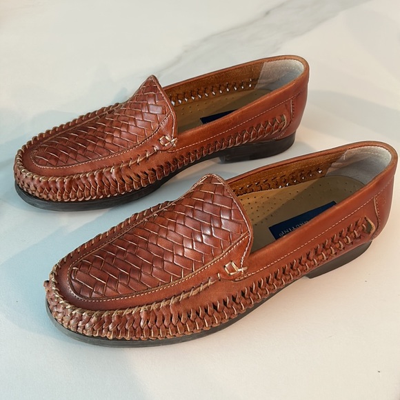 Giorgio Brutini Palm Genuine Woven Leather Loafers Cognac Slip On Driver - Picture 4 of 5